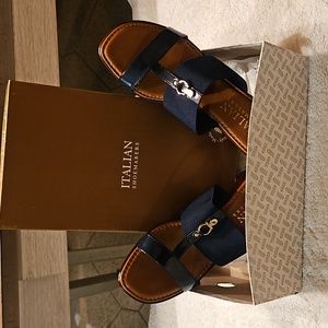 Italian Shoemakers Navy Slip On Sandals
